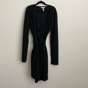 leith black true wrap dress with long sleeves